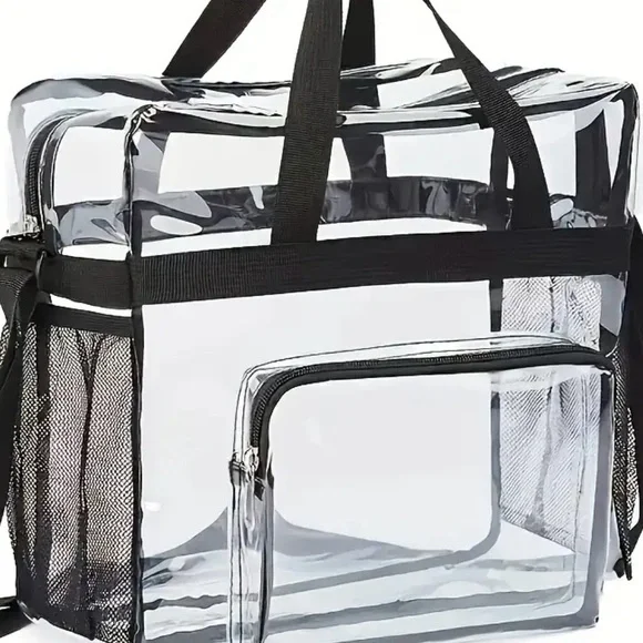 LARGE CLEAR TRANSPARENT TOTE WITH ADJUSTABLE STRAP HANDBAG-STADIUM APPROVED-NEW - Picture 4 of 6